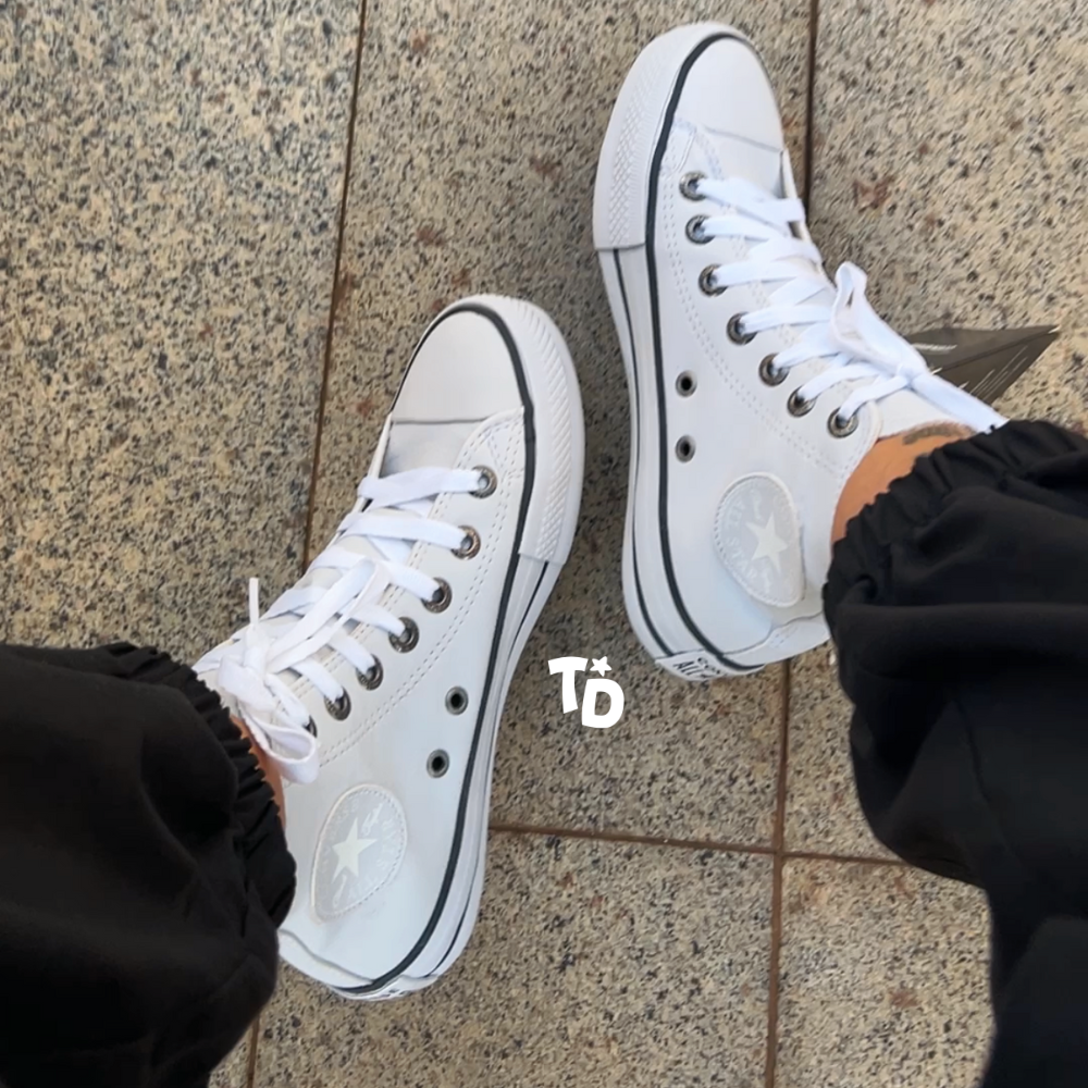 Tênis All Star Cano Alto Branca Courino Feminino Premium