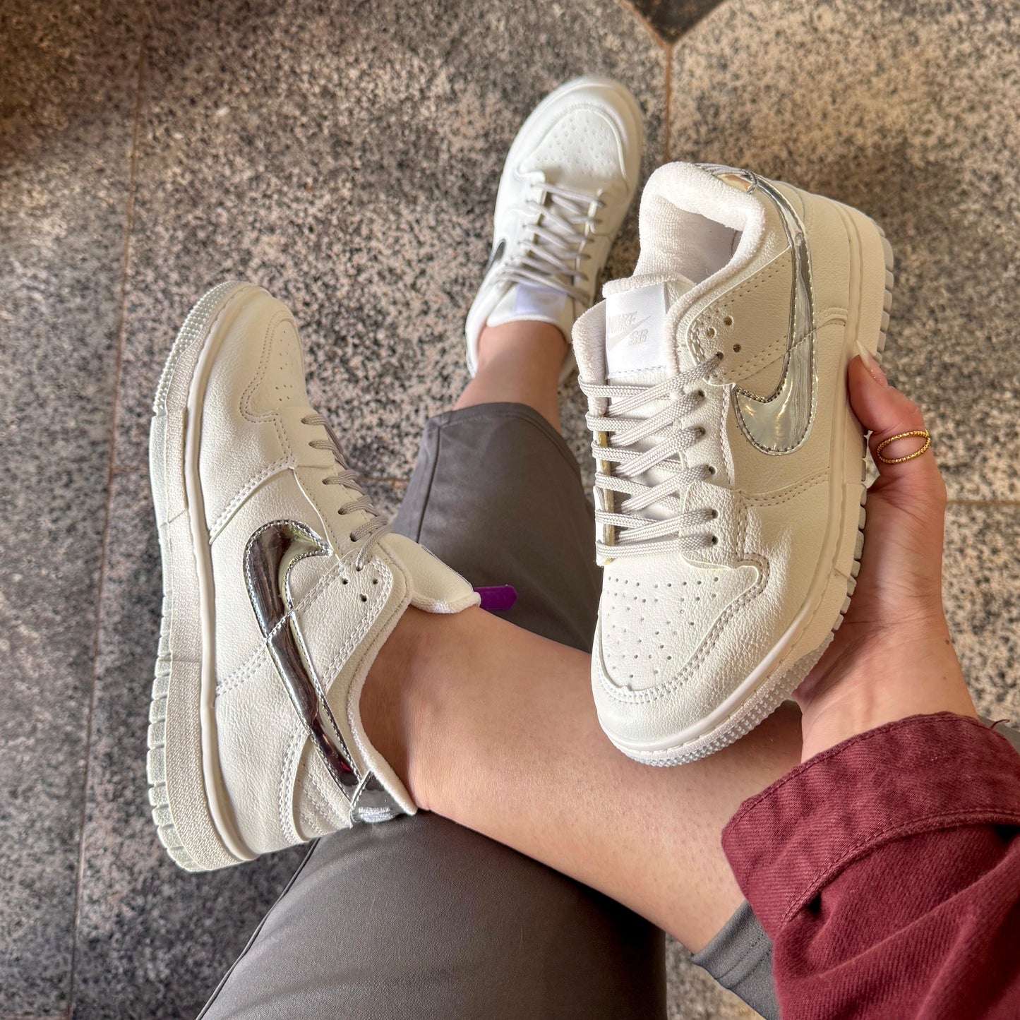 Tênis Nike Dunk Branco Prata Premium