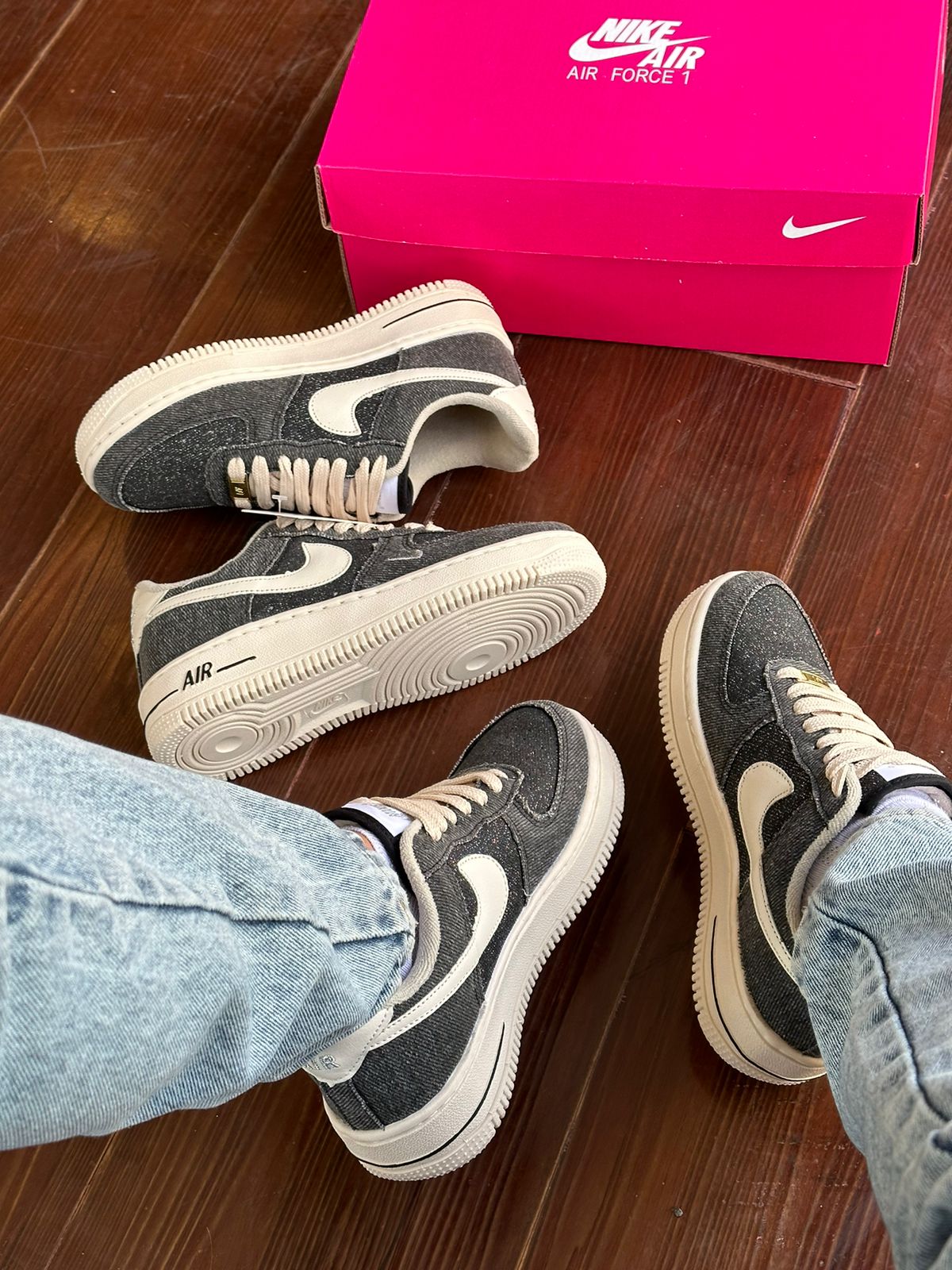 Tênis Nike Air Force 1 Jeans Preto Premium