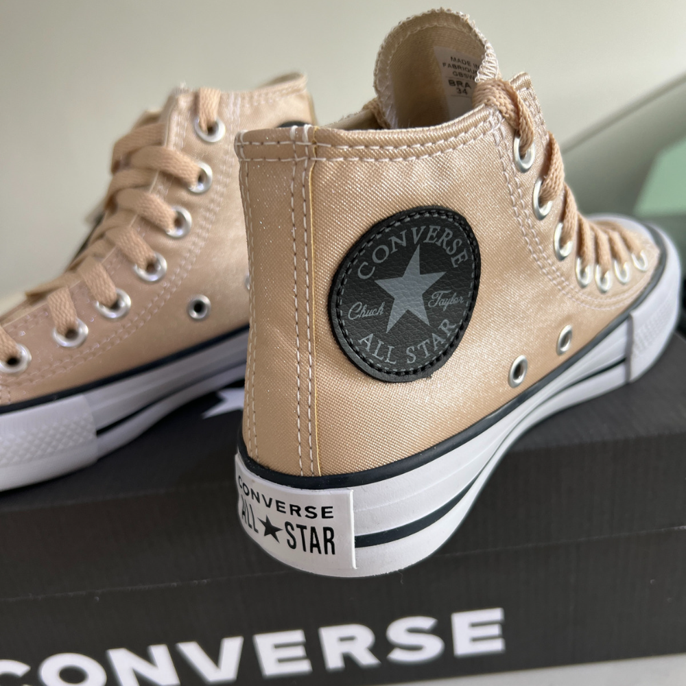 Tênis All Star Cano Alto Amêndoa Brilho Feminino Premium