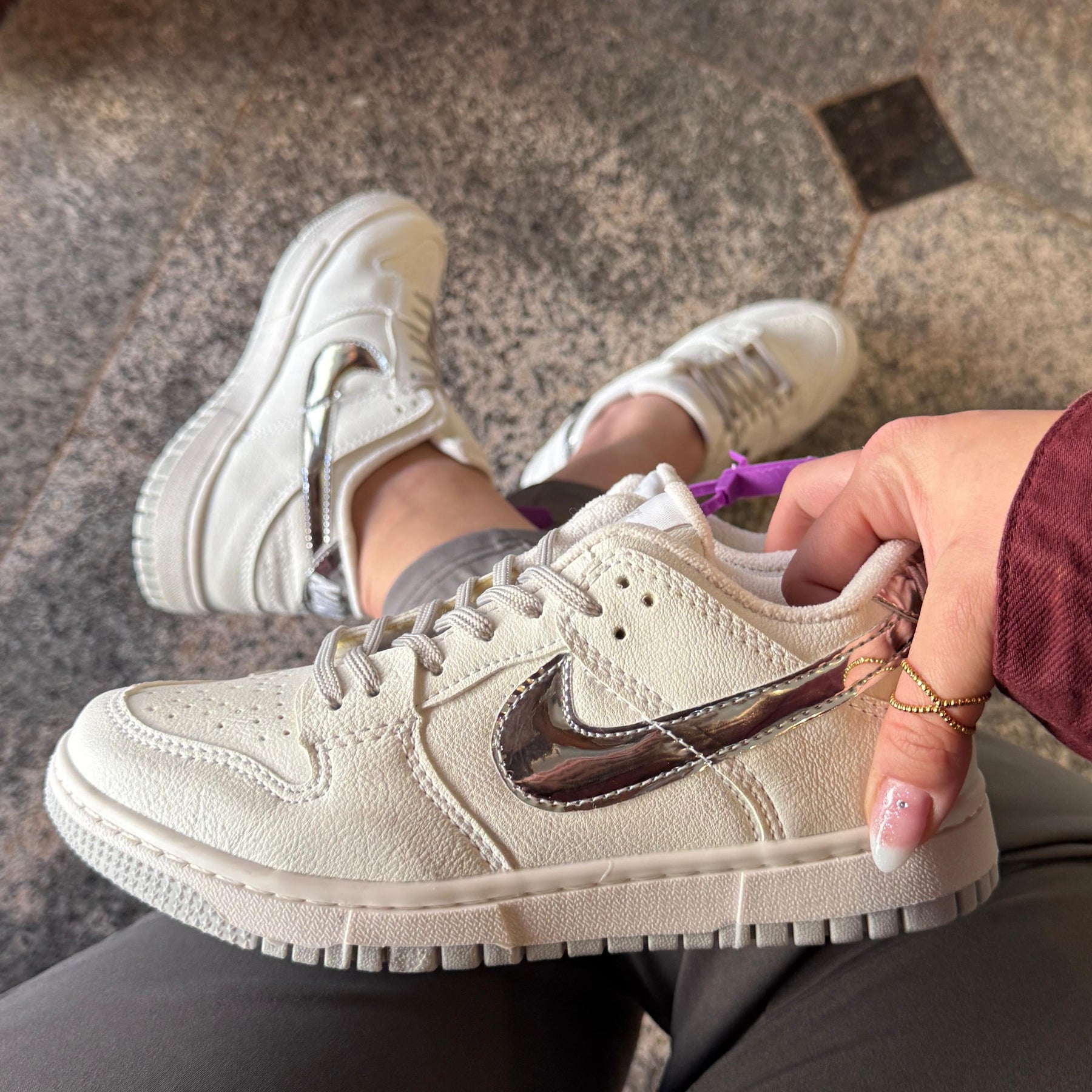 Tênis Nike Dunk Branco Prata Premium