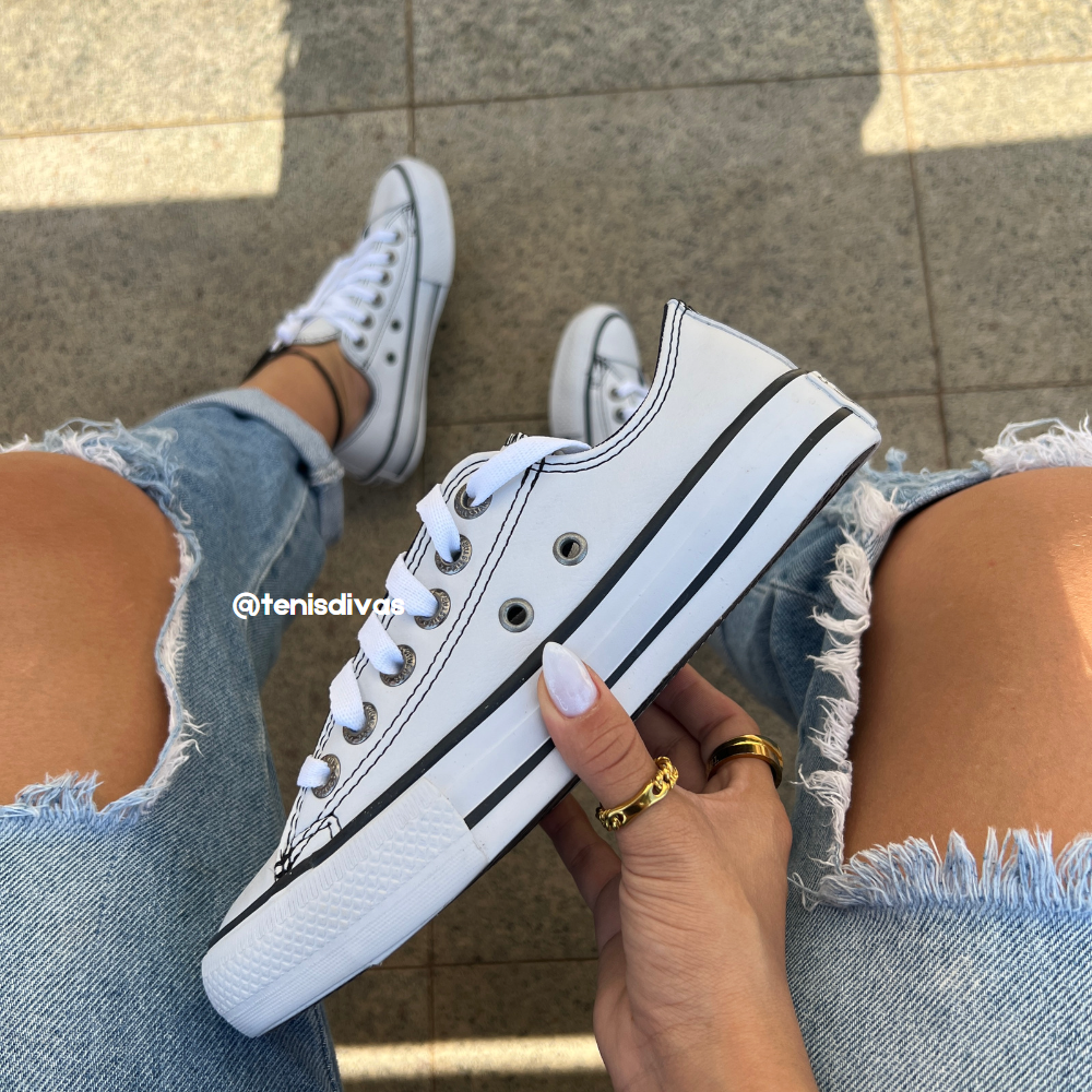 Tênis All Star Couro Branco Feminino Premium