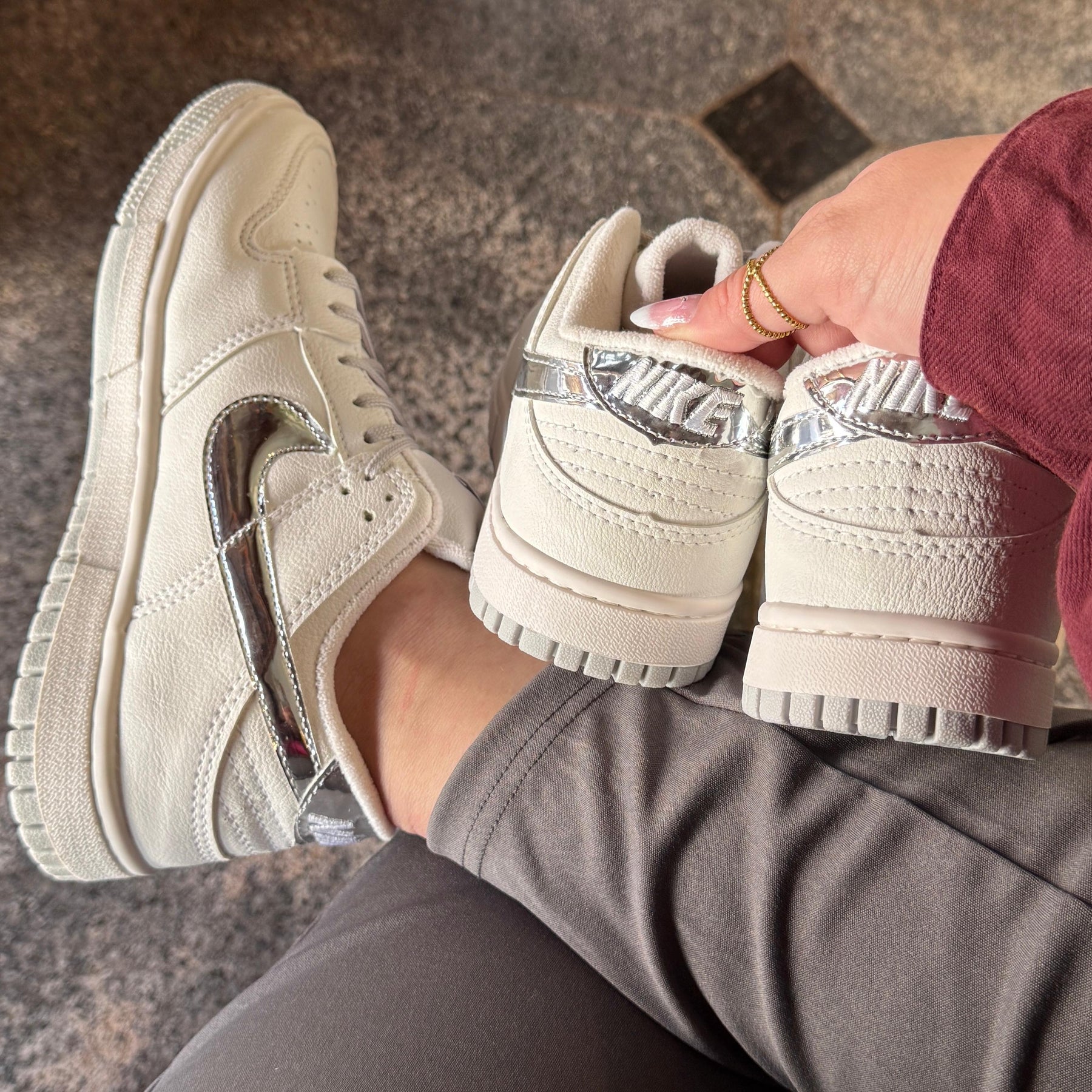 Tênis Nike Dunk Branco Prata Premium