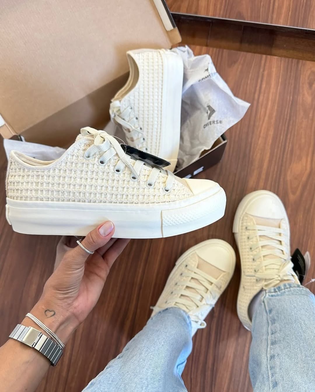 Tênis All Star Areia Renda Plataforma Premium