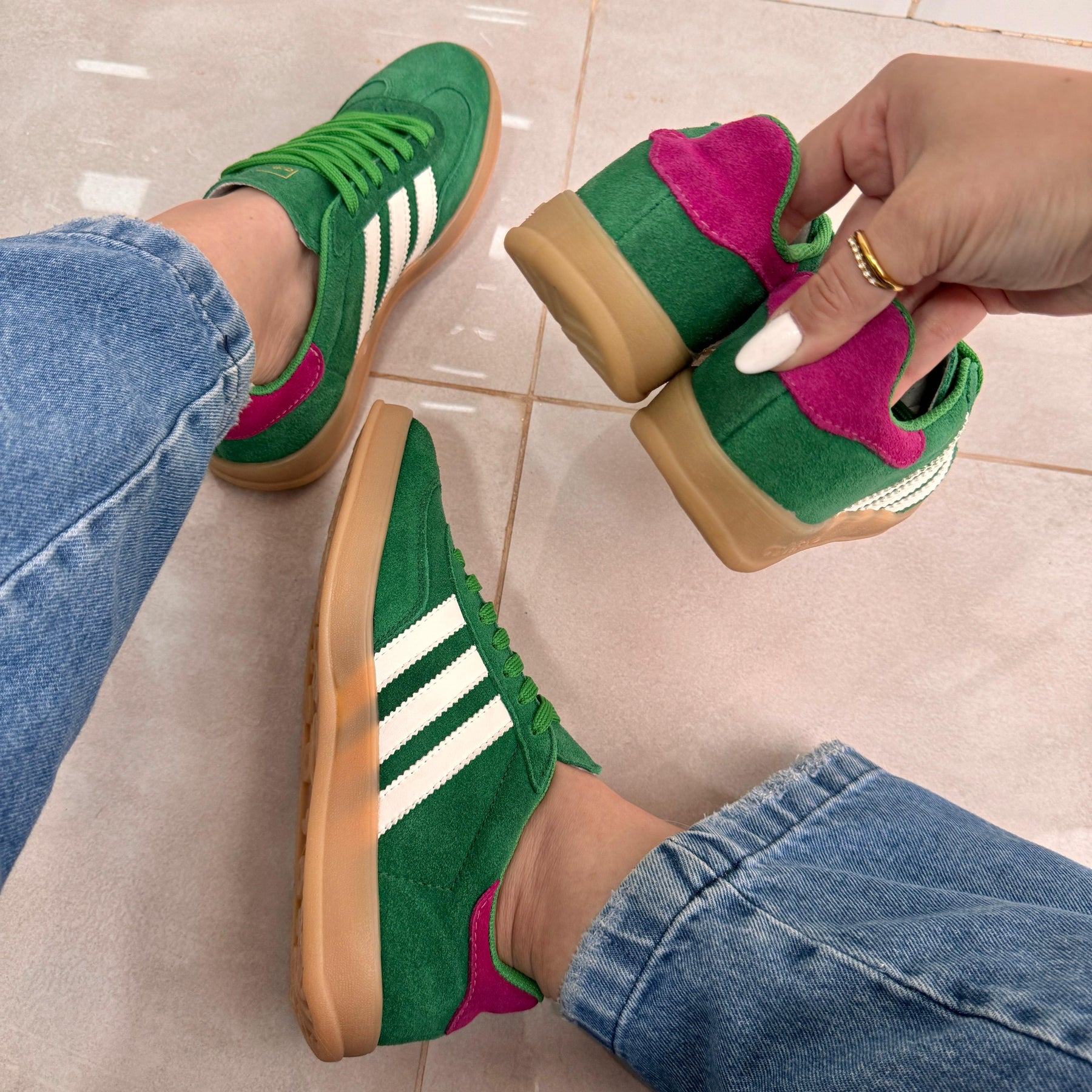 Tênis Adidas Gazelle Verde Pink Couro Legítimo 2.0