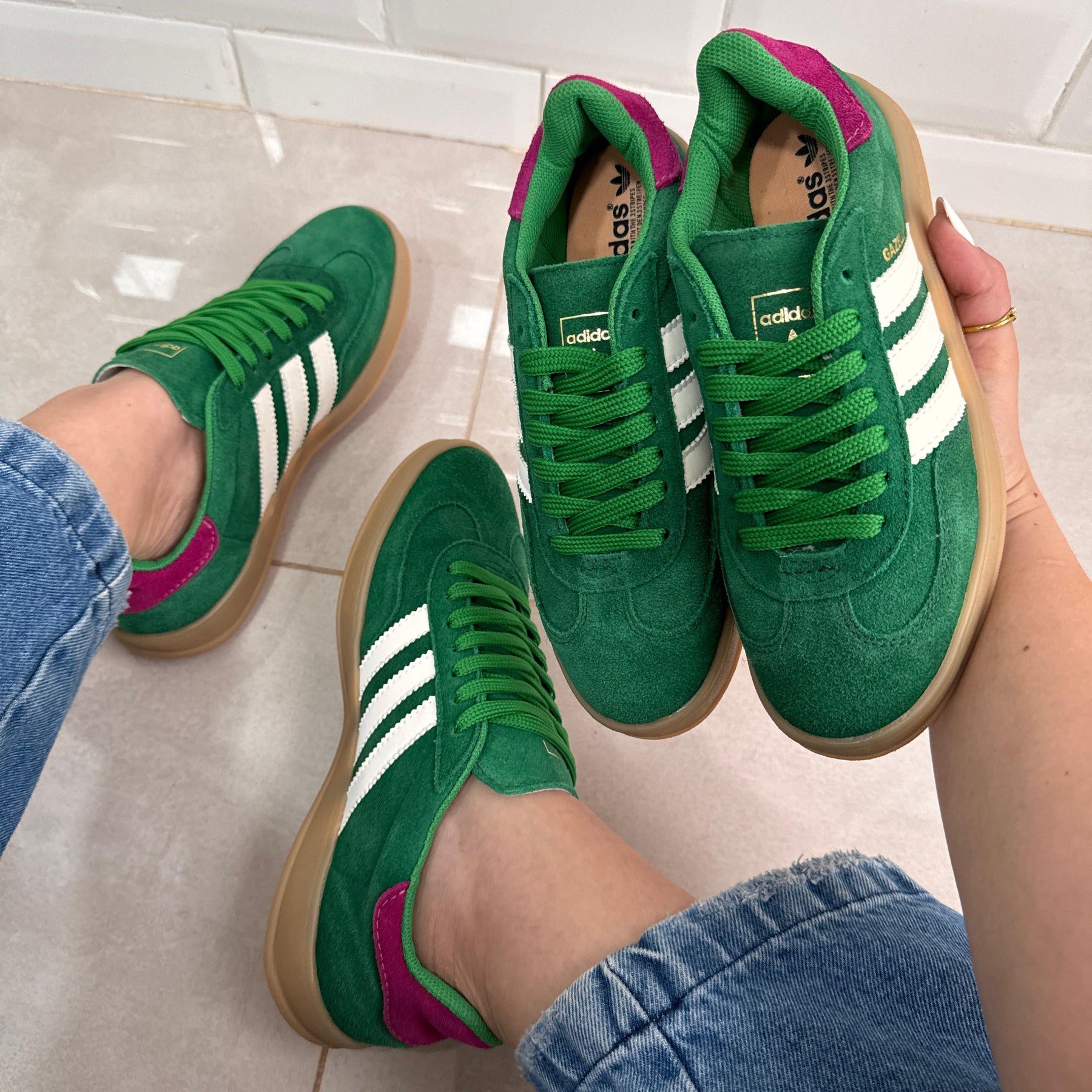 Tênis Adidas Gazelle Verde Pink Couro Legítimo 2.0