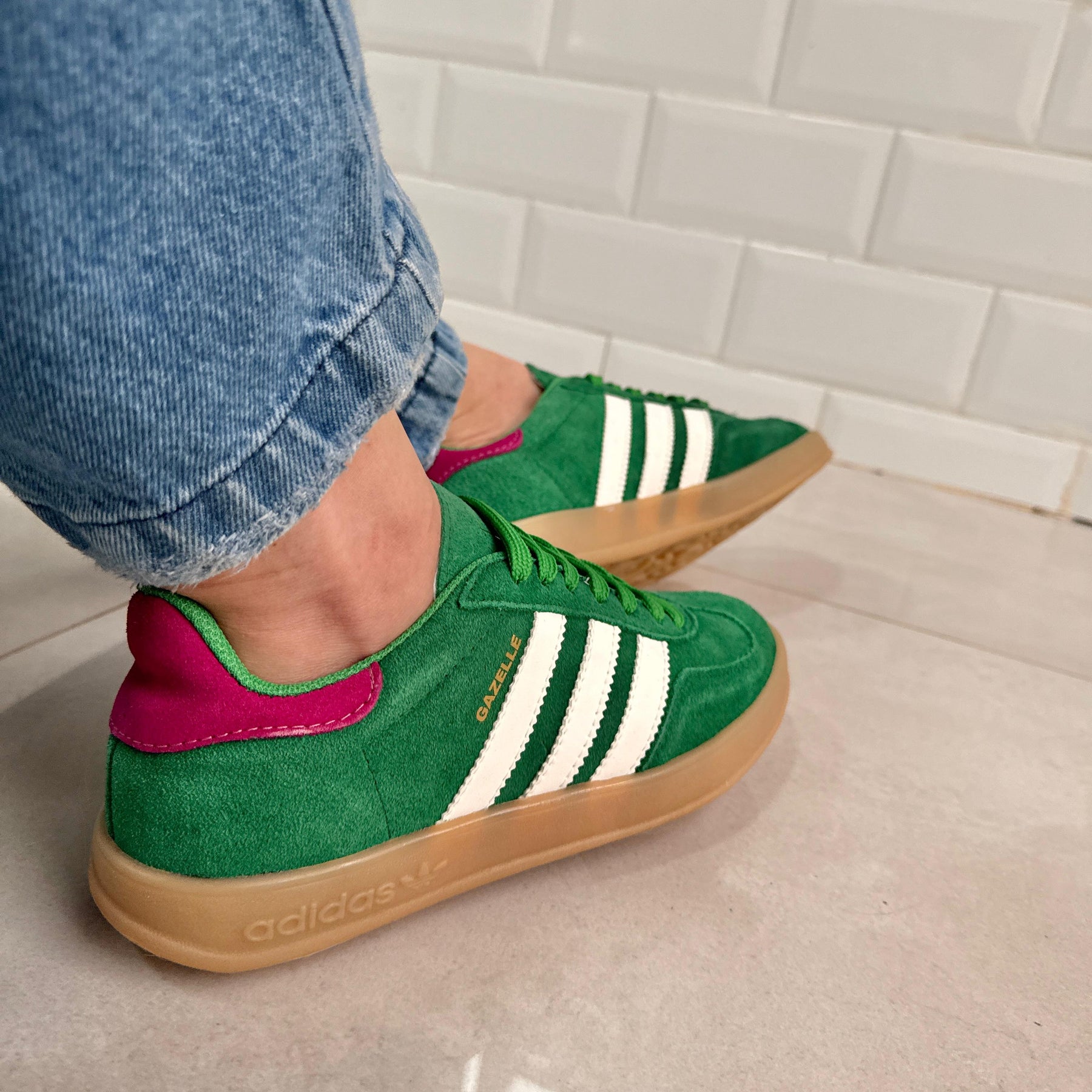 Tênis Adidas Gazelle Verde Pink Couro Legítimo 2.0