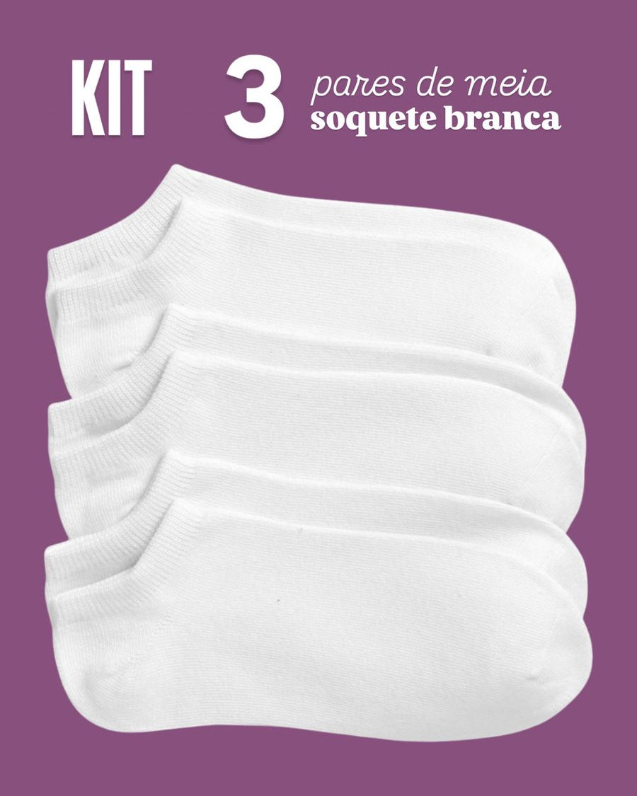 Kit 3 Pares Meia Soquete Lisa Branca