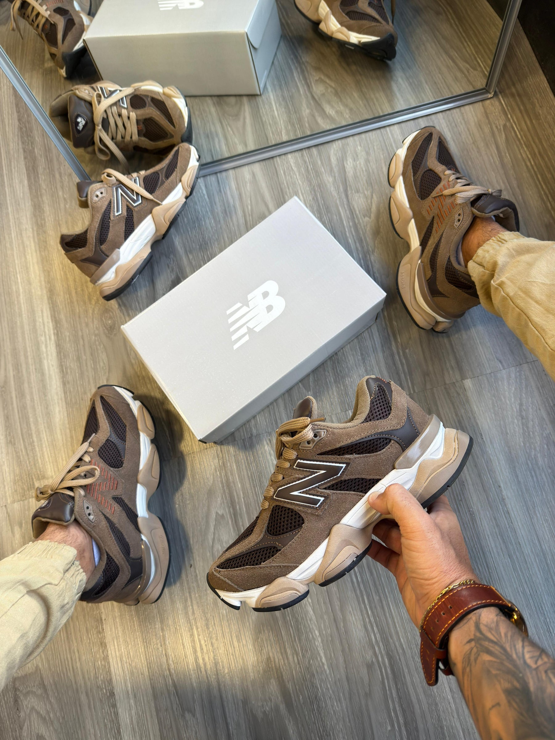 Tênis New Balance 9060 Sea Salt Marrom Masculino Couro Legítimo