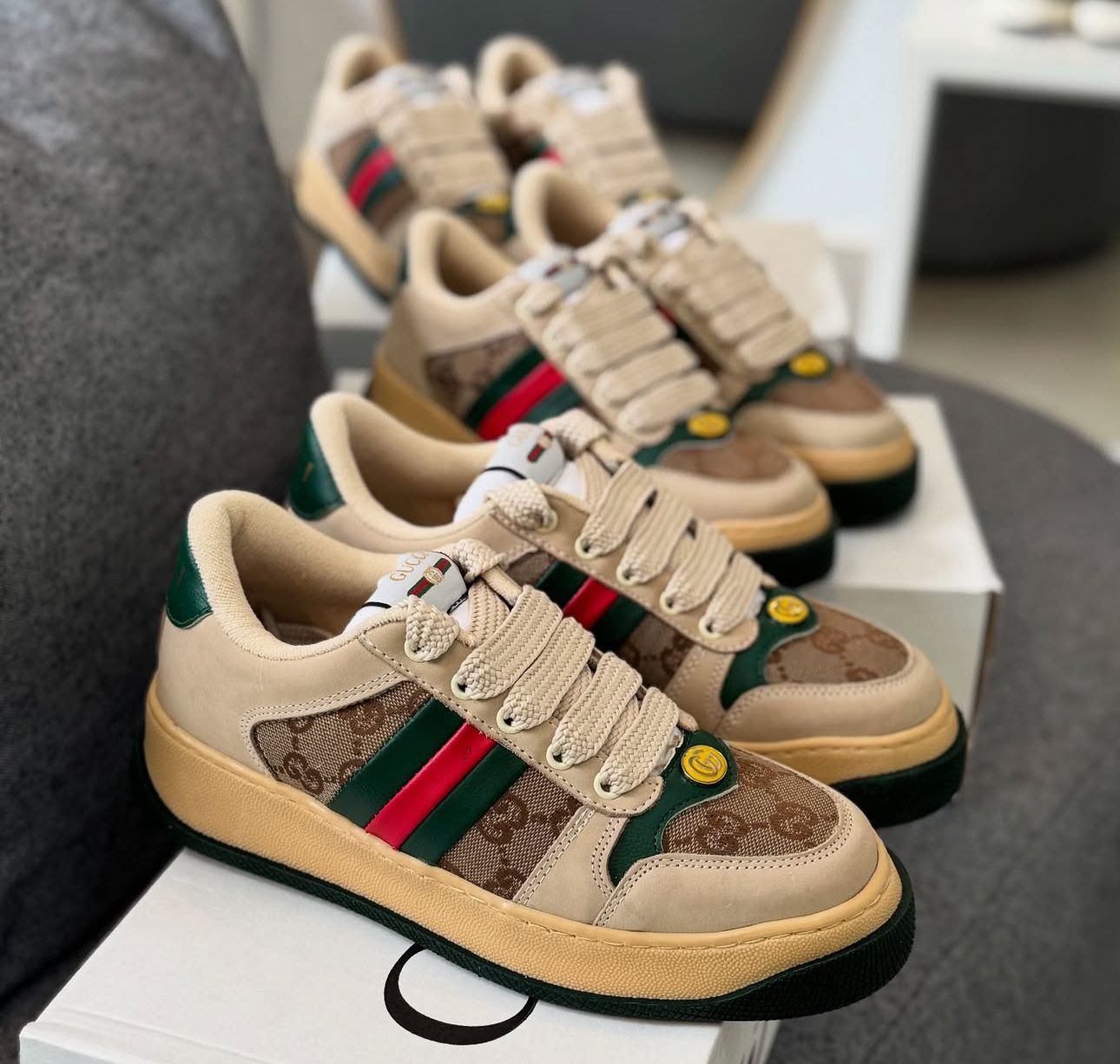 Tênis Gucci Screener Verde e Vermelho Plataforma Premium
