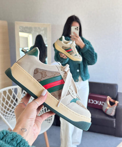 Tênis Gucci Screener Verde e Vermelho Plataforma Premium