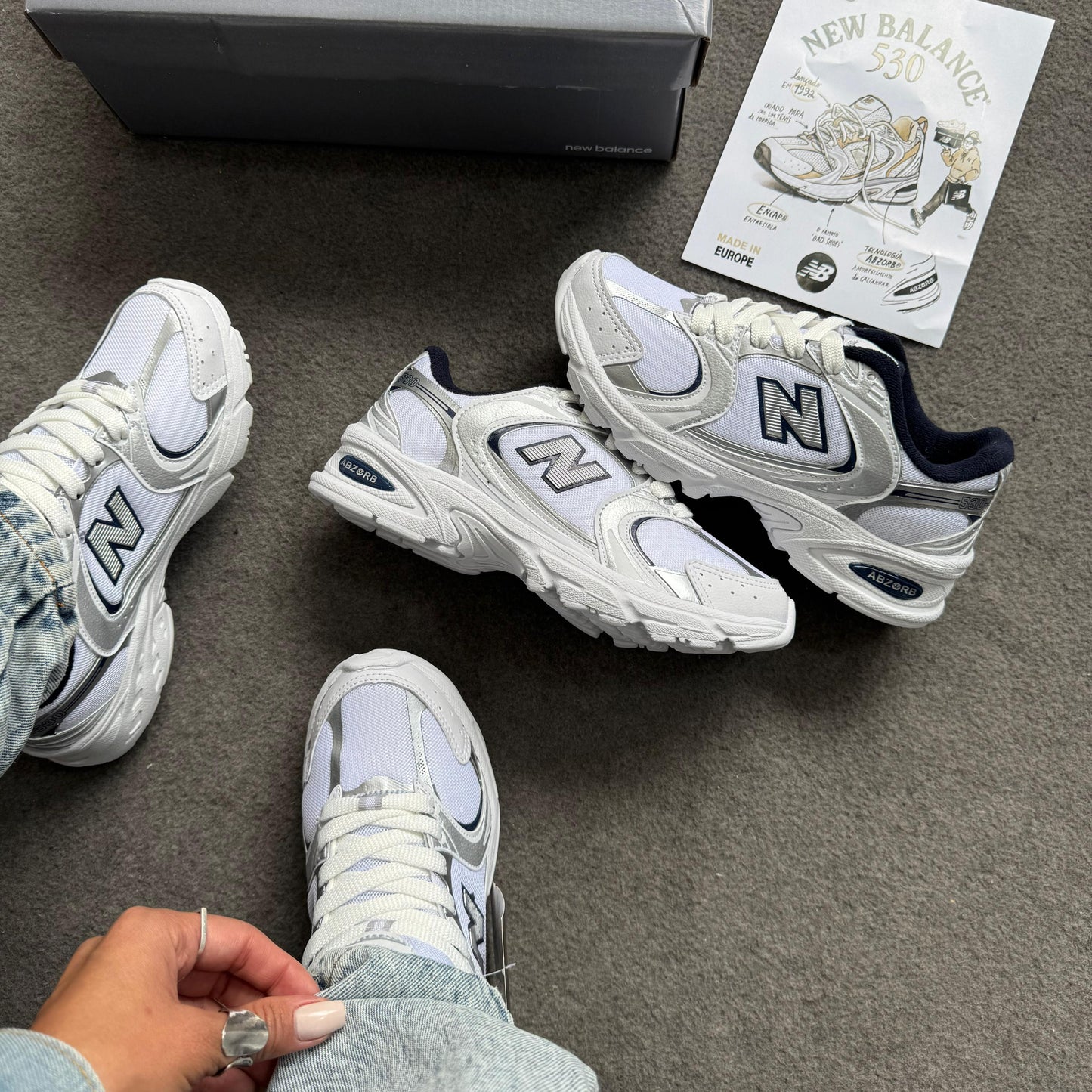 Tênis New Balance 530 Branco e Marinho Premium