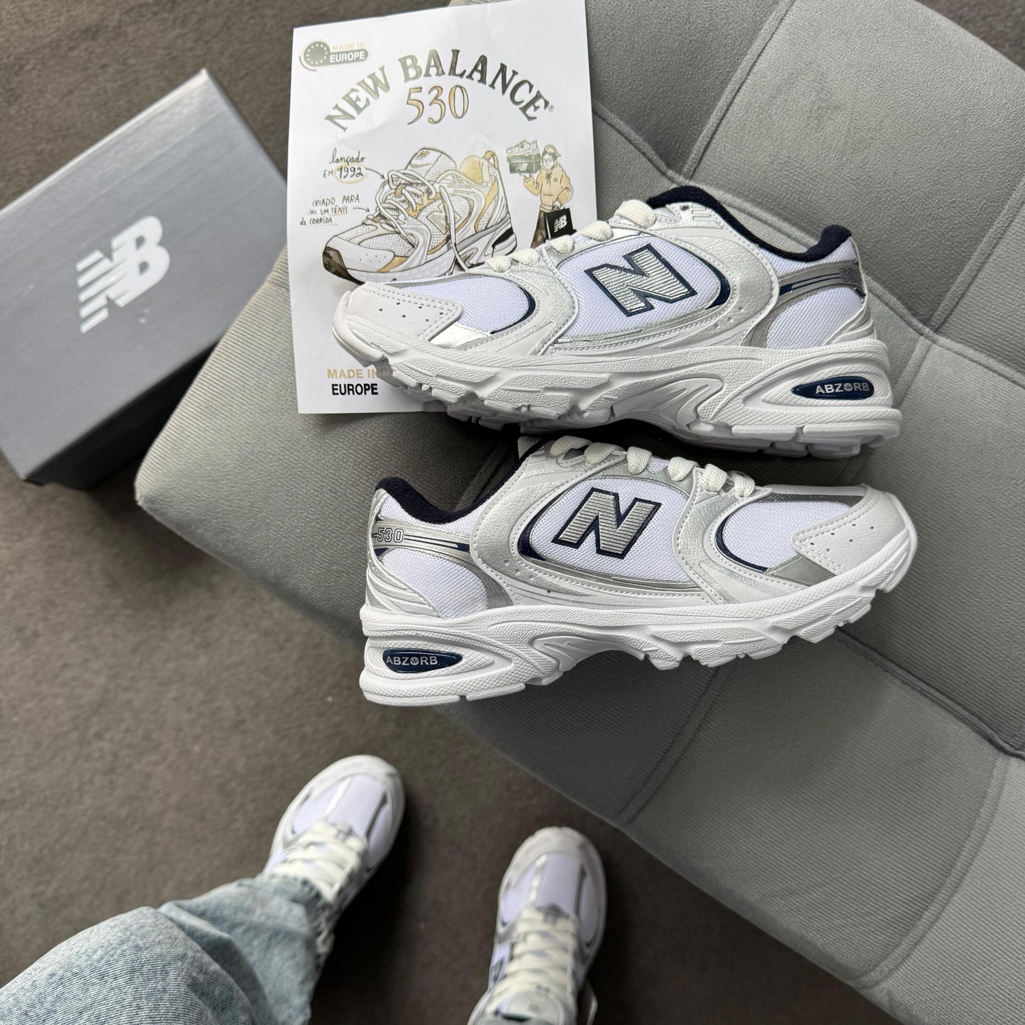 Tênis New Balance 530 Branco e Marinho Premium