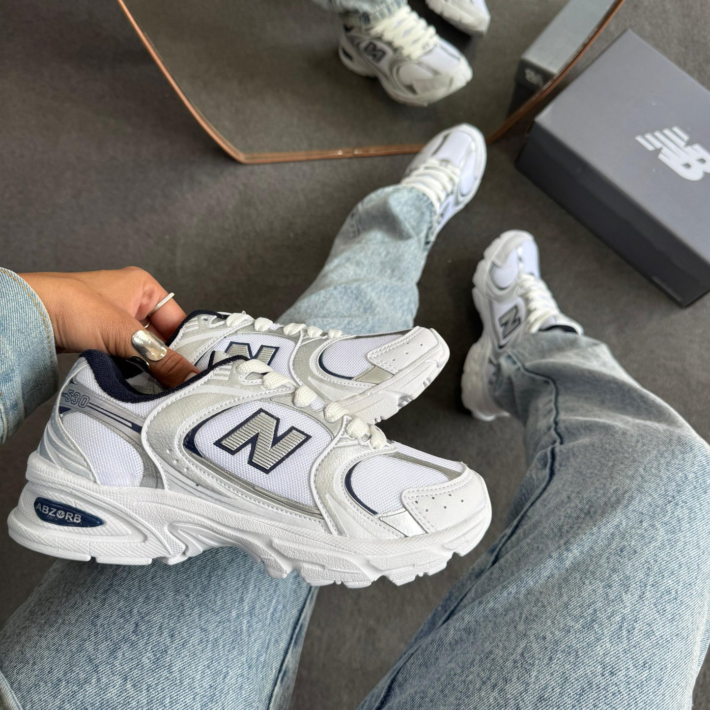 Tênis New Balance 530 Branco e Marinho Premium