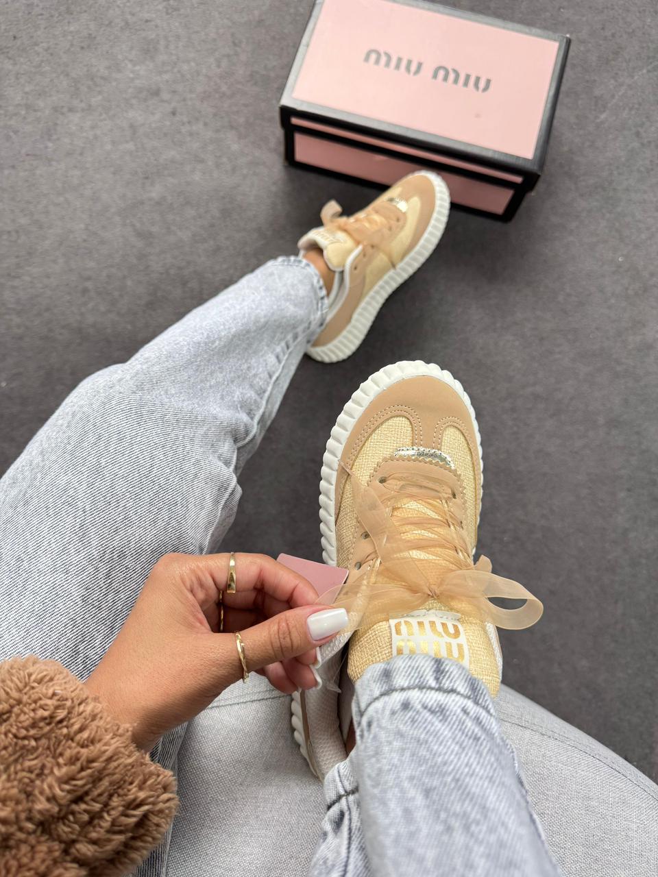 Tênis Quenz Miu Miu Bege Premium