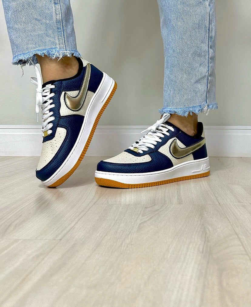 Tênis Nike Air Force Marinho Ouro Premium