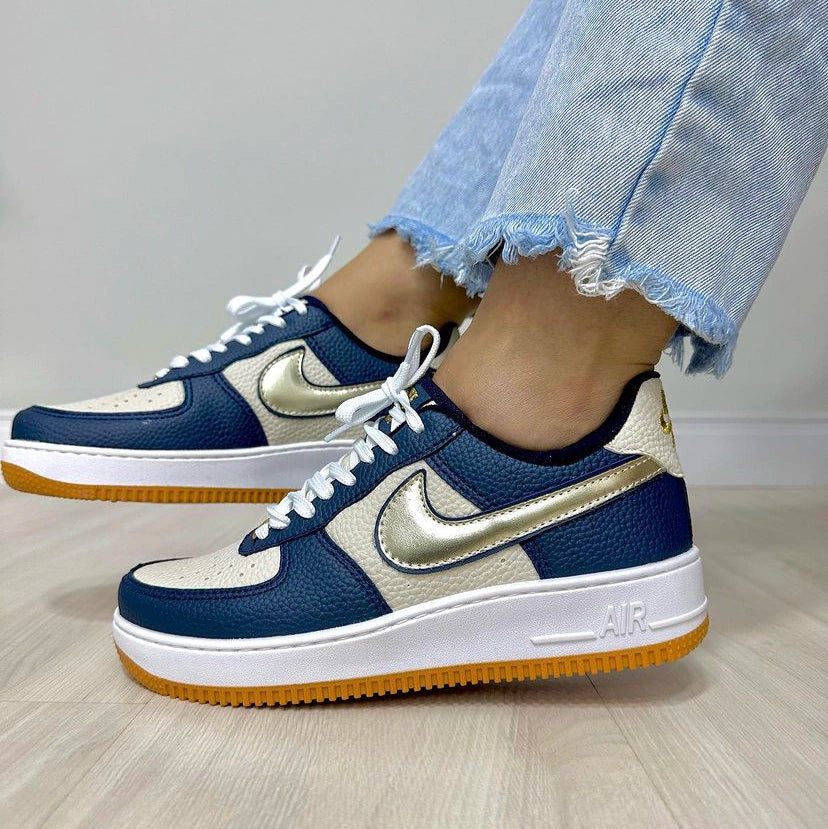 Tênis Nike Air Force Marinho Ouro Premium
