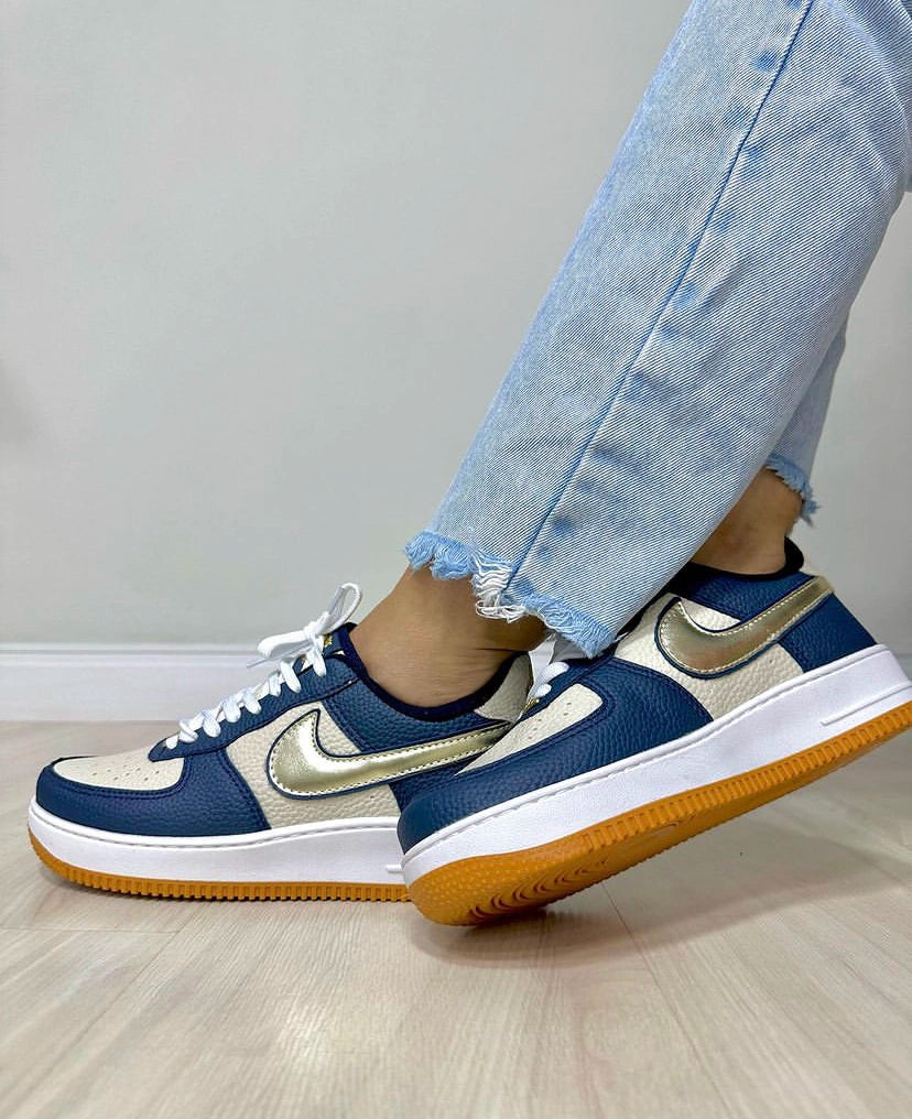 Tênis Nike Air Force Marinho Ouro Premium