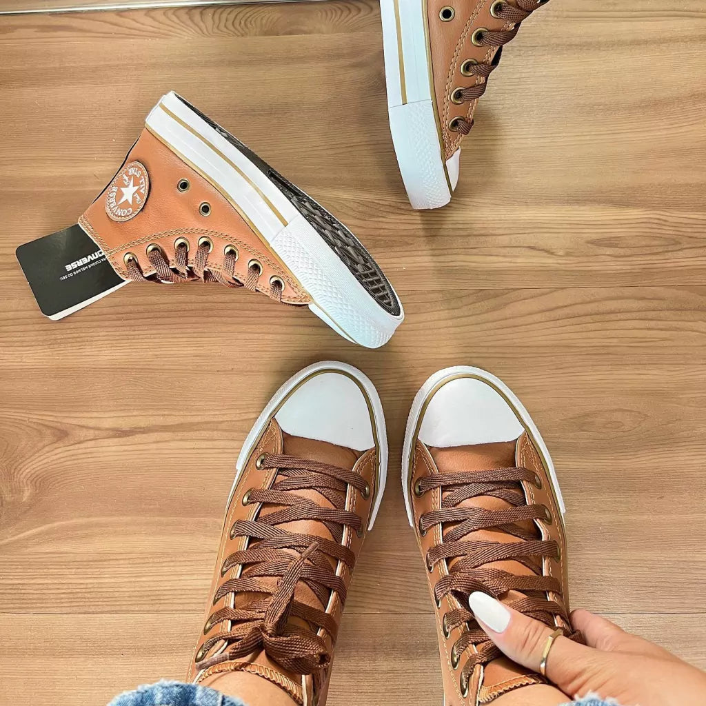 Tênis All Star Cano Alto Courino Caramelo Feminino Premium