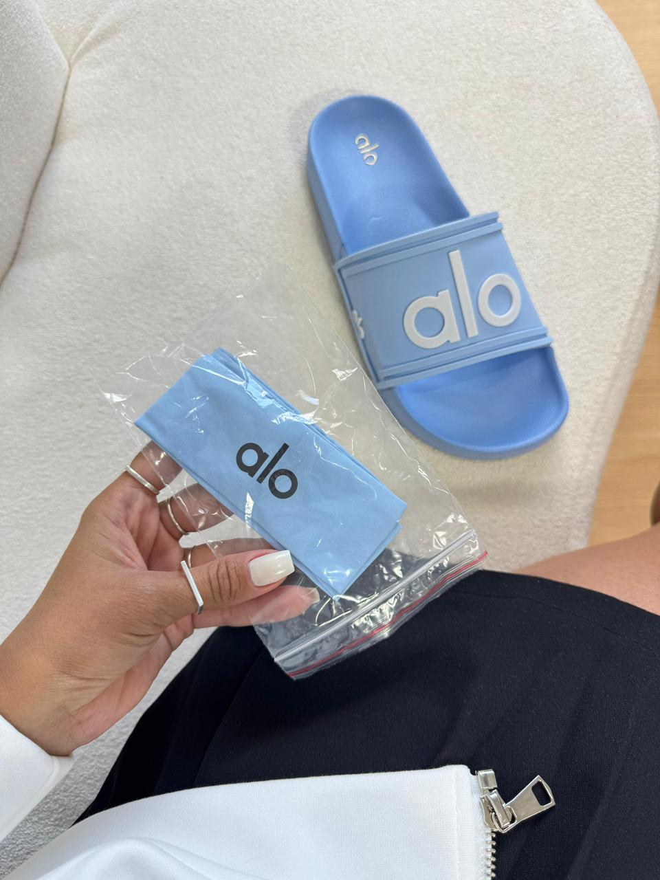 Chinelo Slide Alo Azul + Tiara Premium