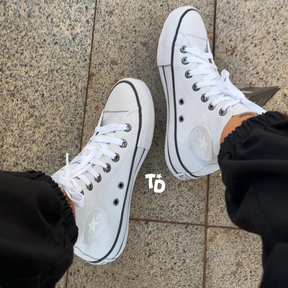 Tênis All Star Cano Alto Branca Courino Feminino Premium