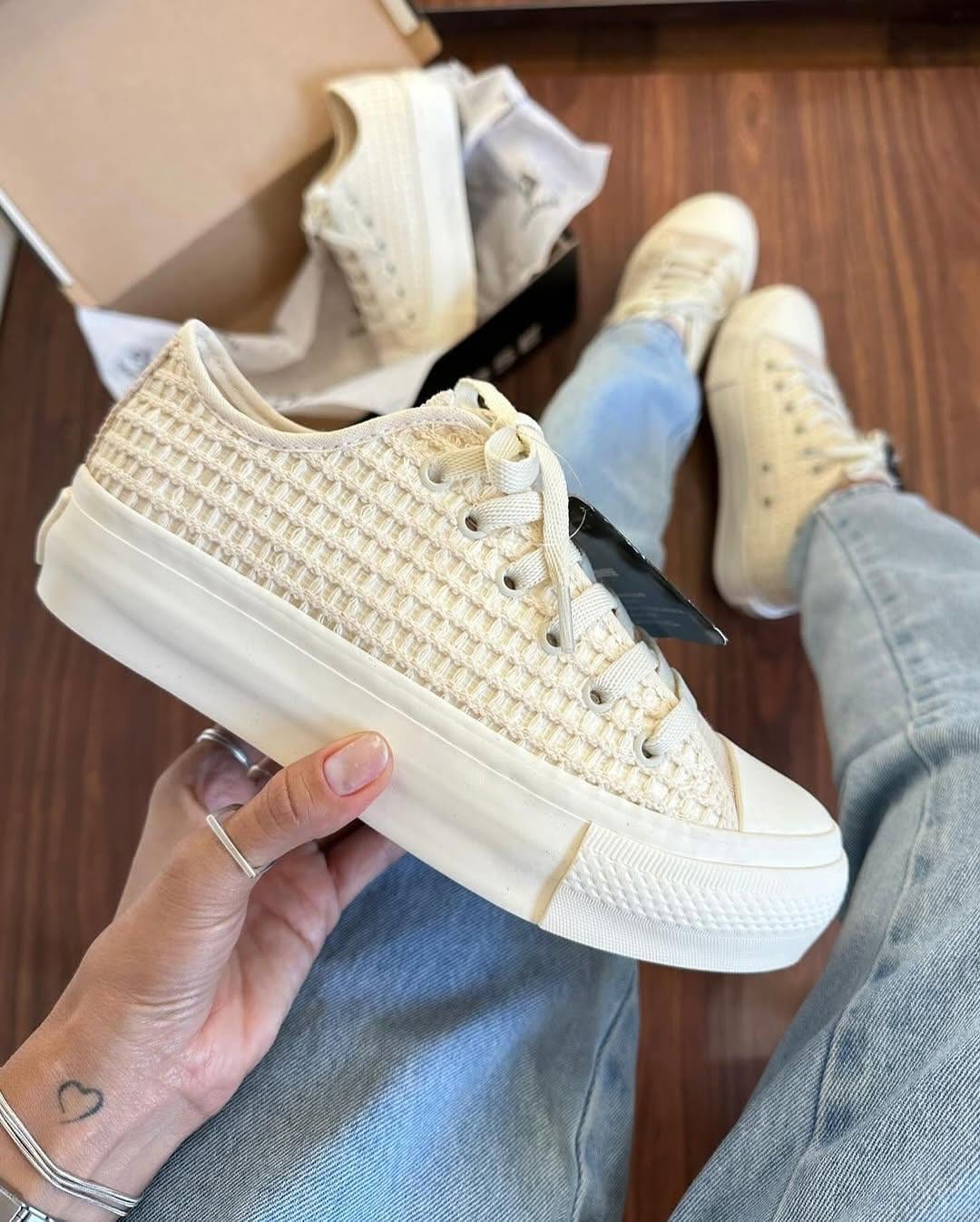 Tênis All Star Areia Renda Plataforma Premium