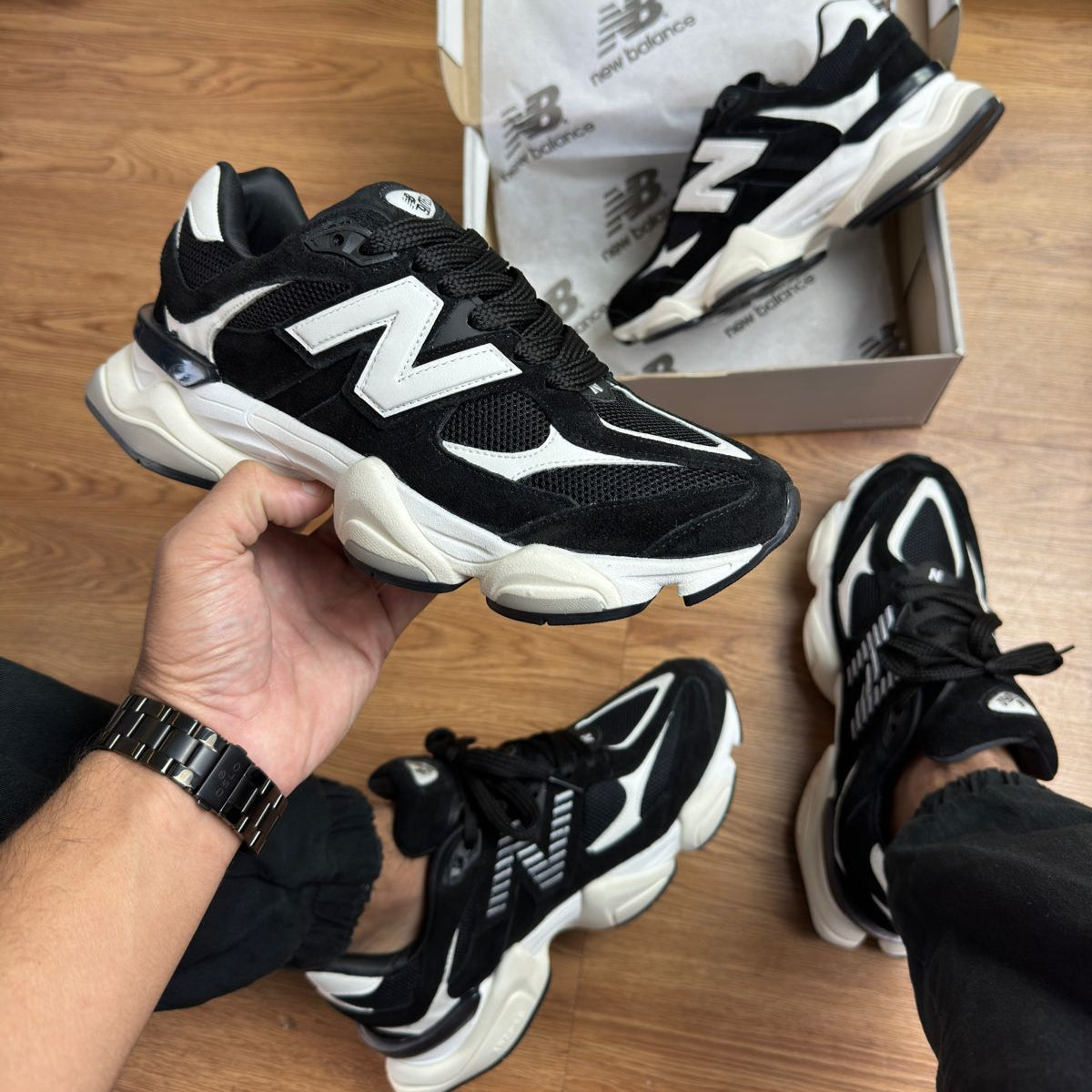 Tênis New Balance 9060 Sea Salt Preto e Branco Masculino Couro Legítimo