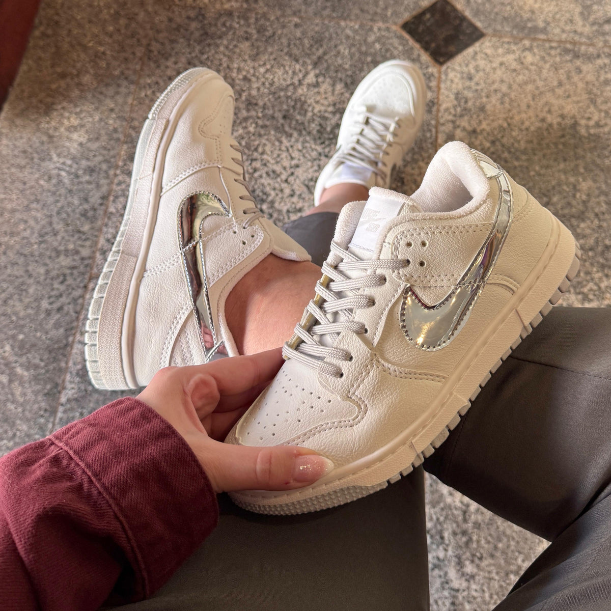 Tênis Nike Dunk Branco Prata Premium
