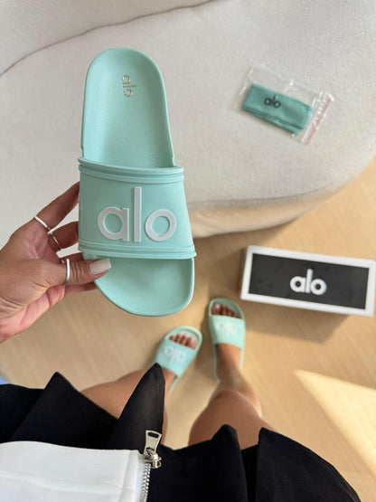 Chinelo Slide Alo Verde Água + Tiara Premium