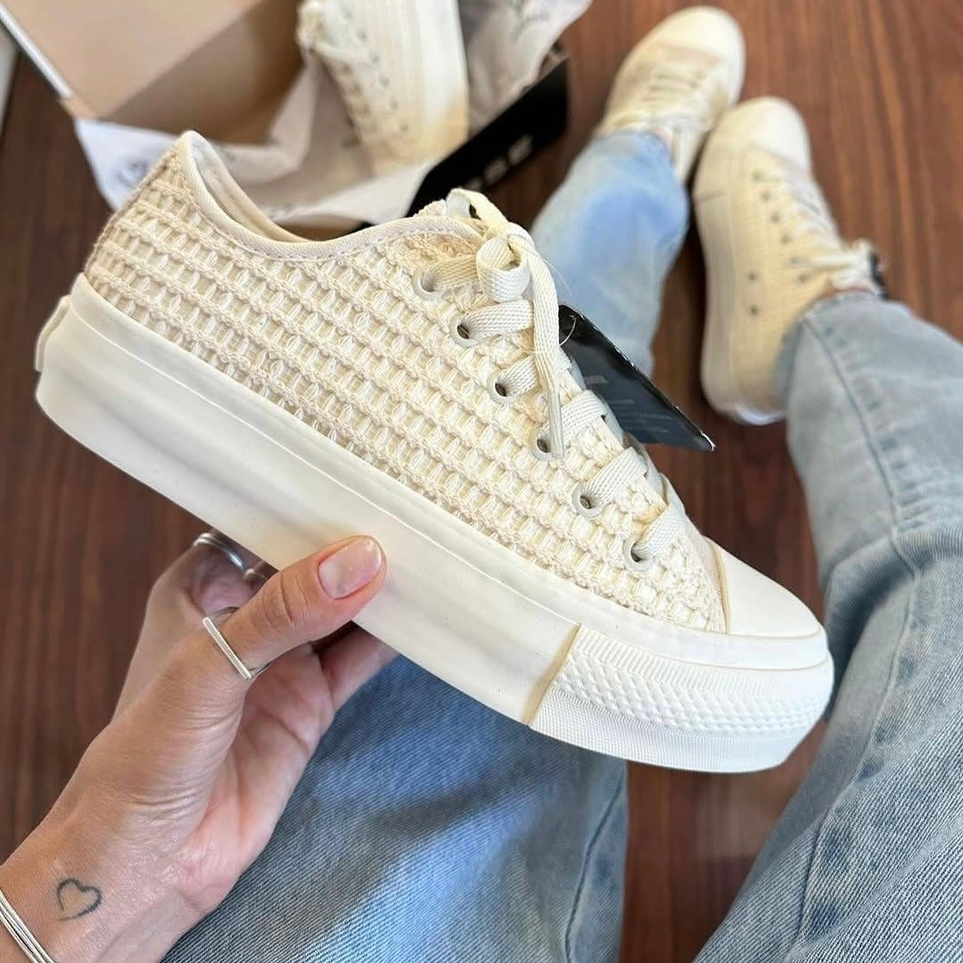 Tênis All Star Areia Renda Plataforma Premium