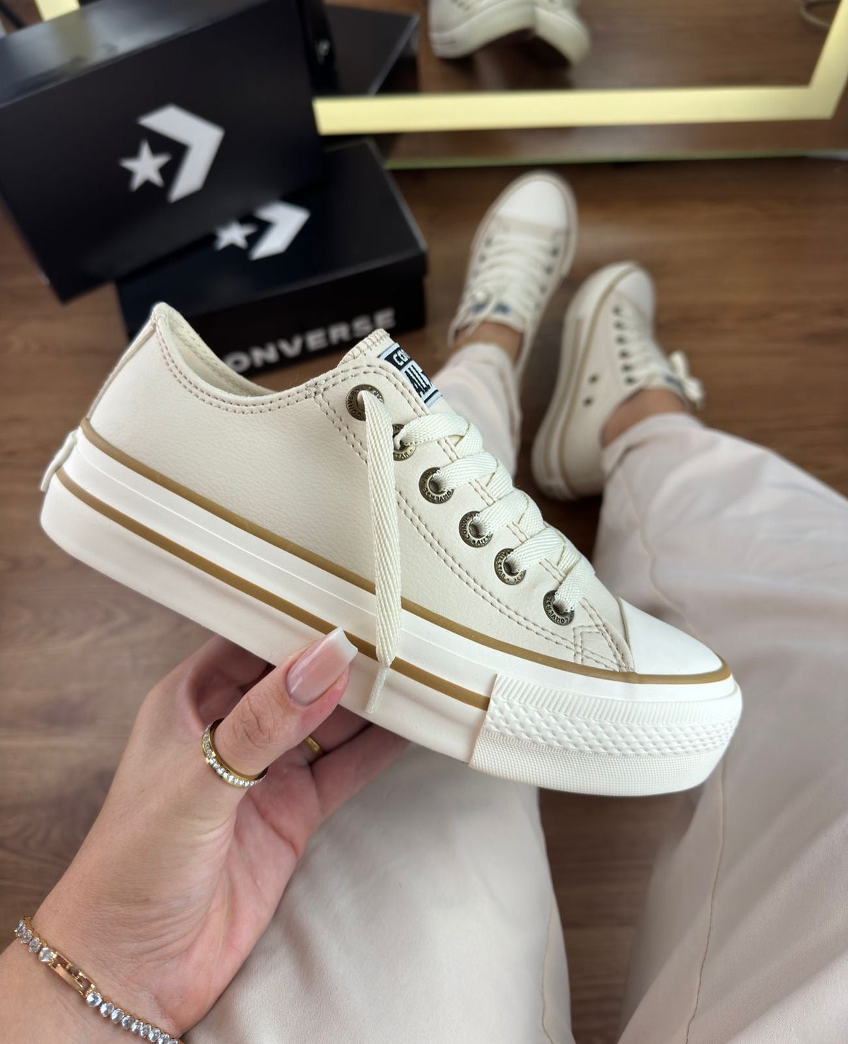 Tênis All Star Areia Couro Plataforma 2.0