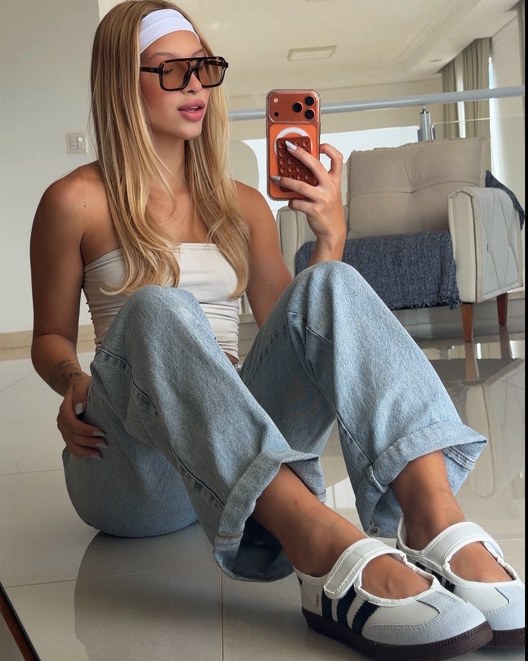 Sapatilha Adidas Samba Mary Jane Flat Branco e Preto Premium