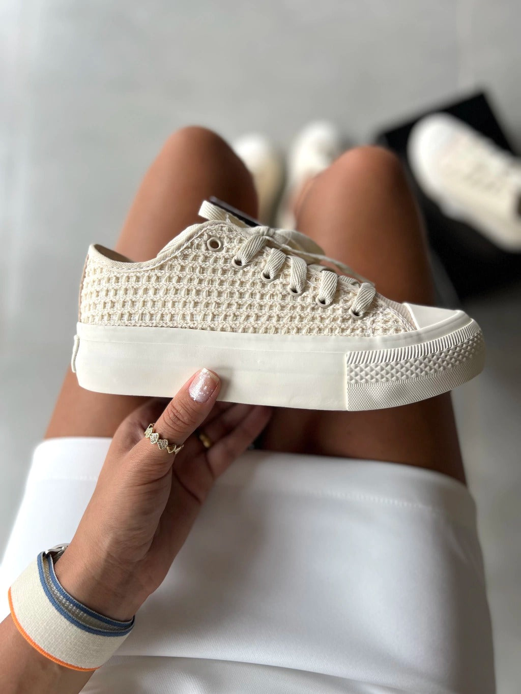 Tênis All Star Areia Renda Plataforma Premium