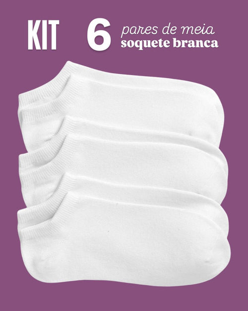 Kit 6 Pares Meia Soquete Lisa Branca