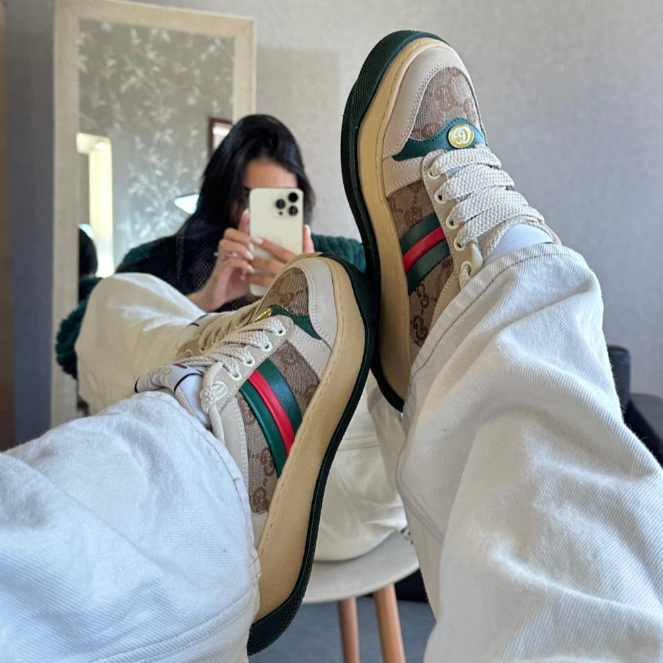 Tênis Gucci Screener Verde e Vermelho Plataforma Premium