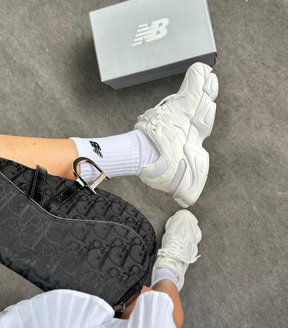 Tênis New Balance 9060 Sea Salt All White Premium Couro Legítimo