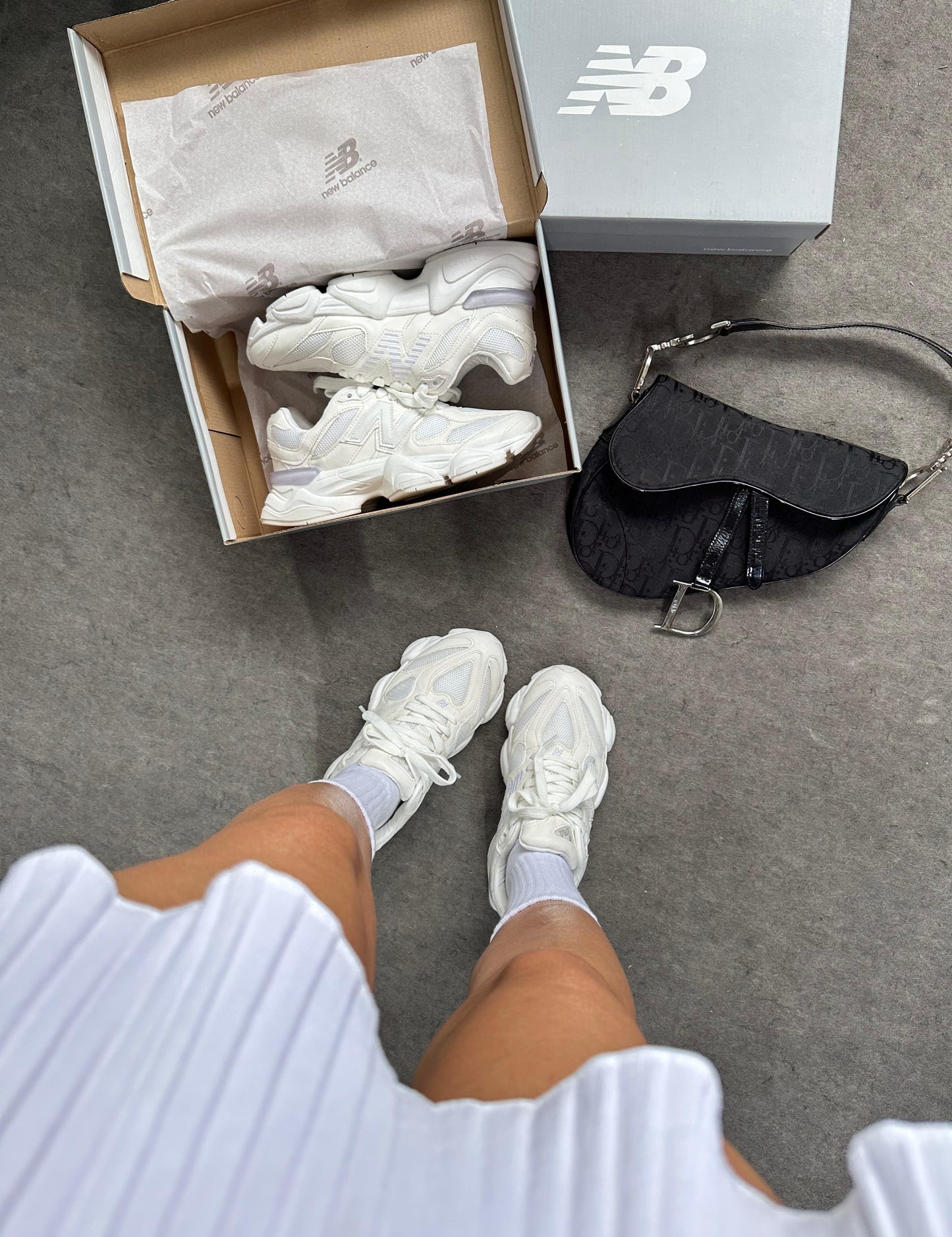 Tênis New Balance 9060 Sea Salt All White Premium Couro Legítimo