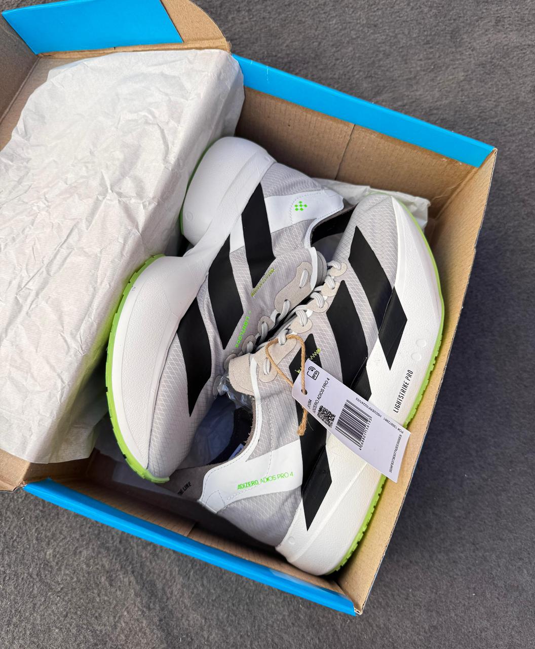 Tênis Adidas Adizero Adios Pro 4 Branco Preto e Verde Prime