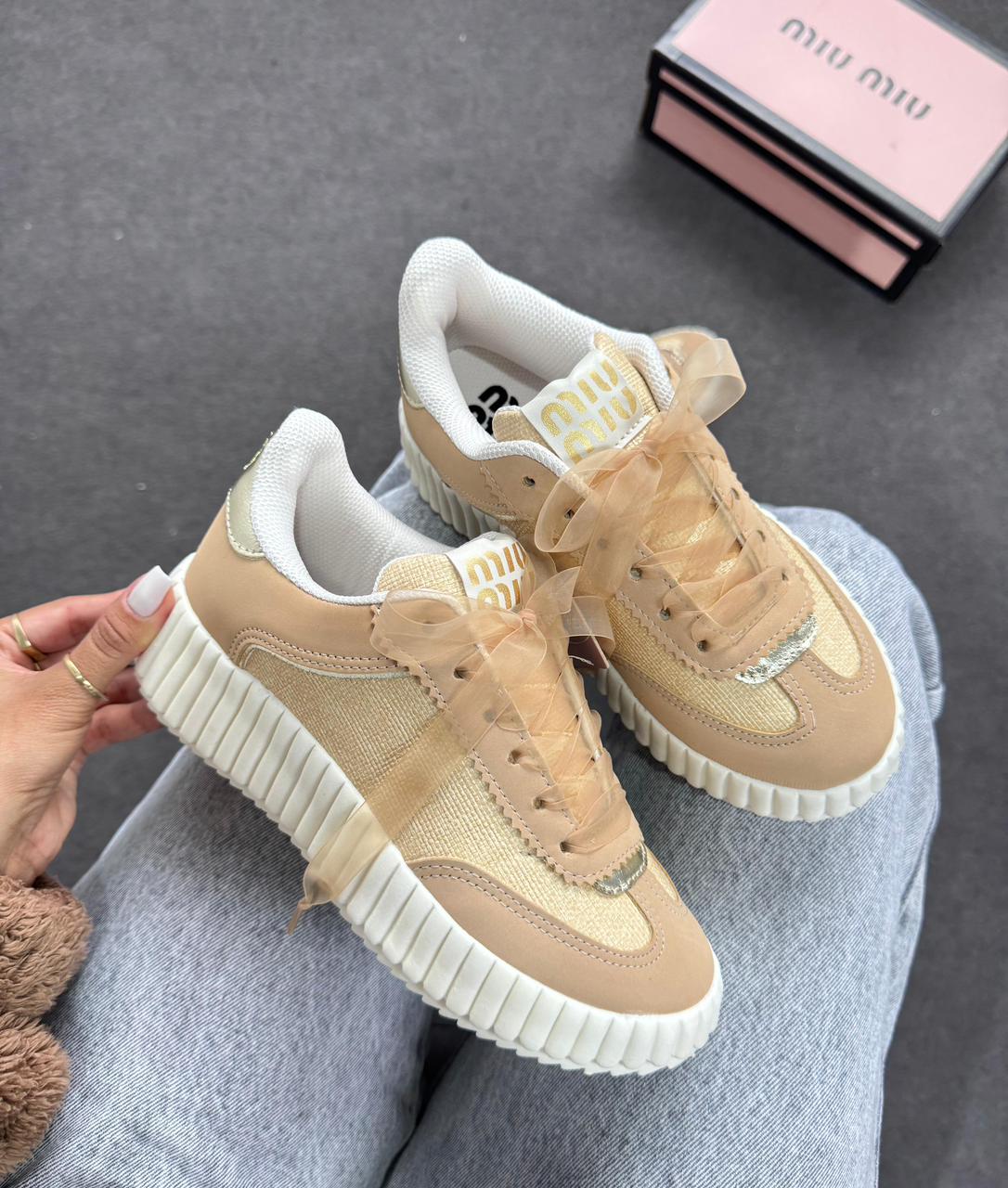 Tênis Quenz Miu Miu Bege Premium