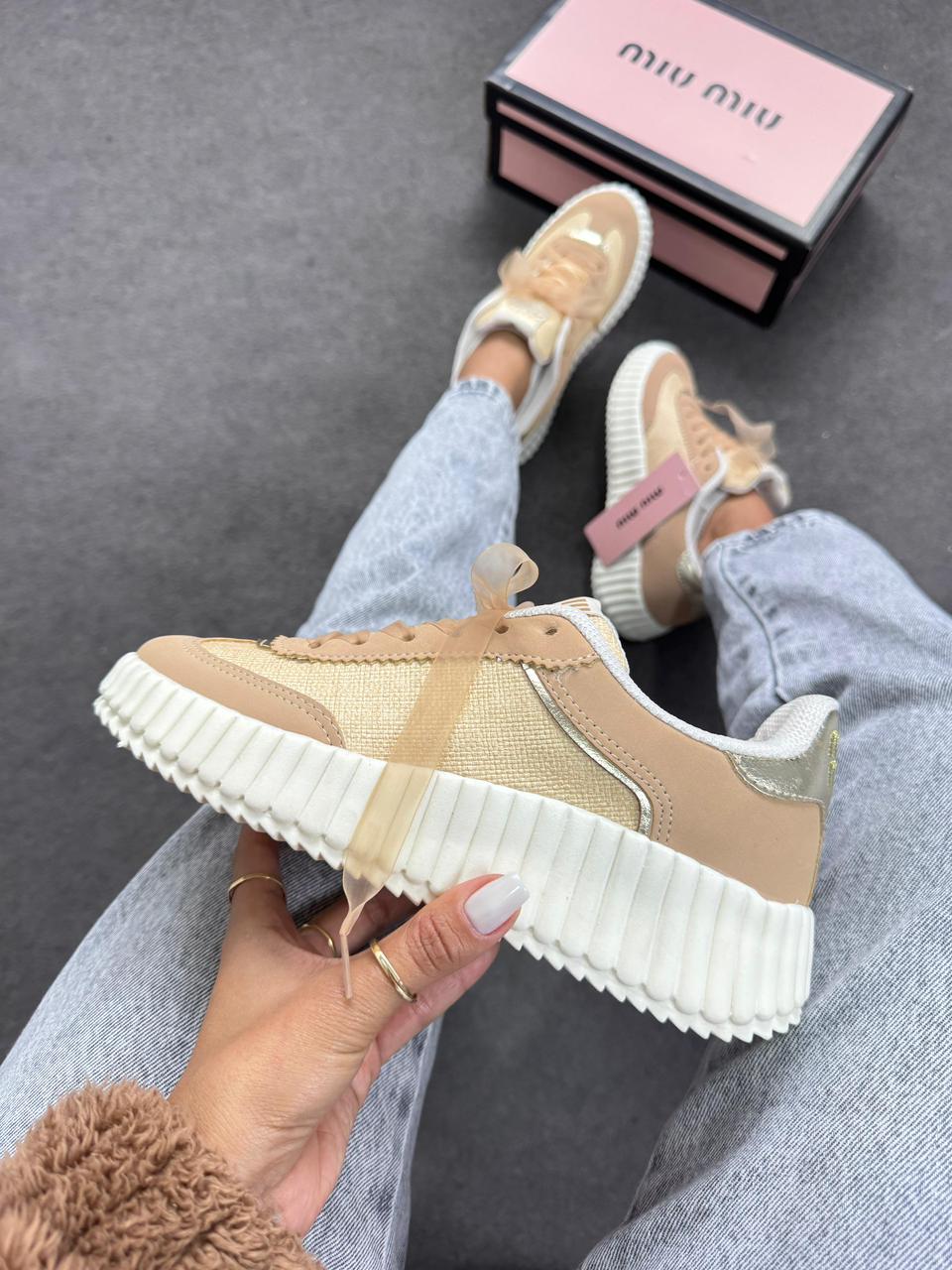 Tênis Quenz Miu Miu Bege Premium