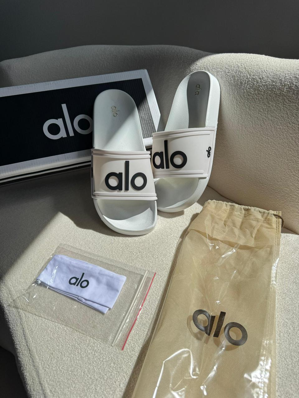 Chinelo  Slide Alo Branco + Tiara Premium