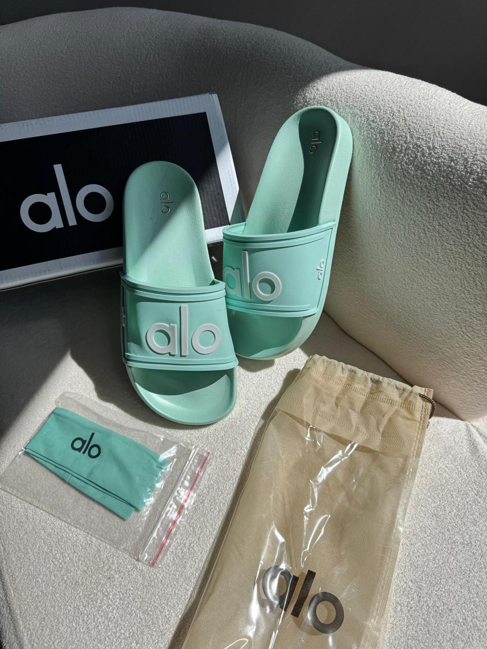 Chinelo Slide Alo Verde Água + Tiara Premium