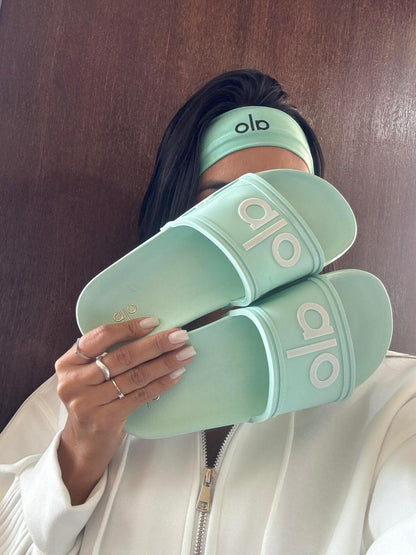 Chinelo Slide Alo Verde Água + Tiara Premium
