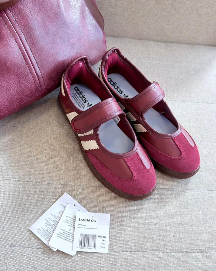 Sapatilha Adidas Samba Mary Jane Flat Bordô Premium