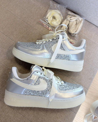 Tênis Nike Air Force Prata Glíter Premium