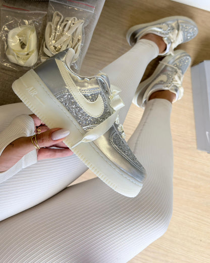Tênis Nike Air Force Prata Glíter Premium