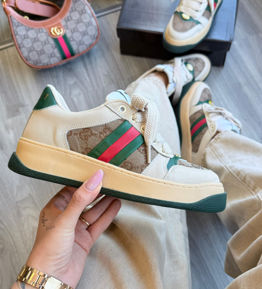 Tênis Gucci Screener Verde e Vermelho Plataforma Premium