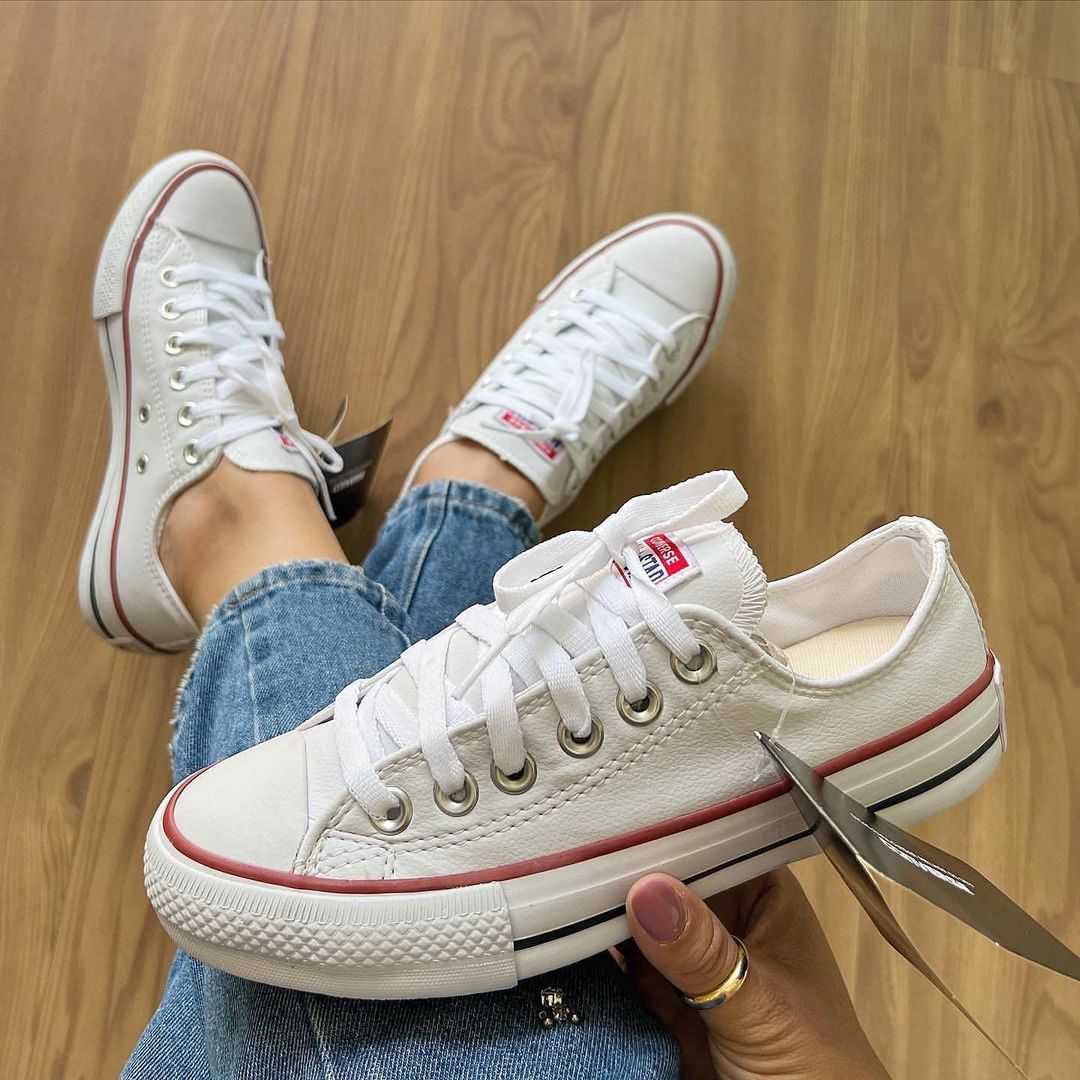 Tênis All Star Courino Branco e Vermelho Premium