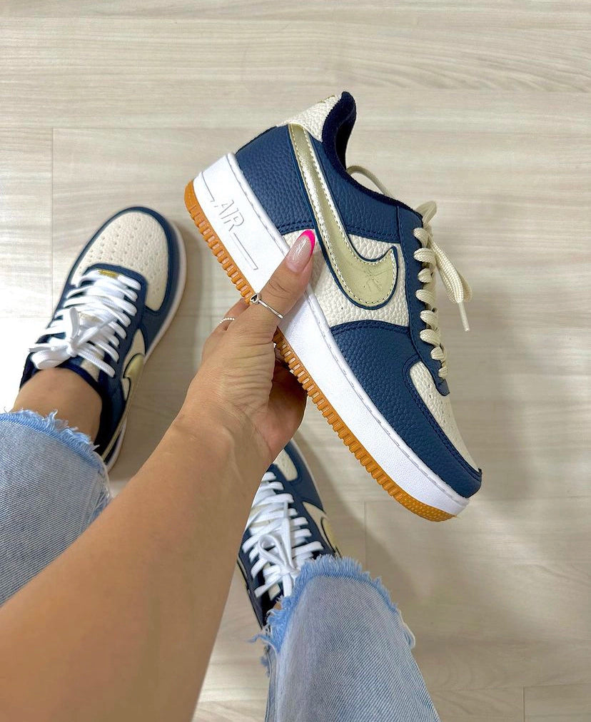Tênis Nike Air Force Marinho Ouro Premium