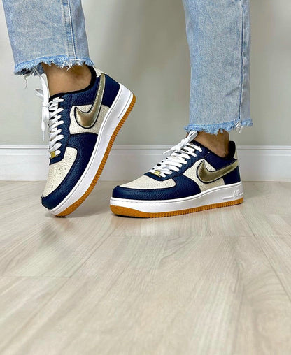 Tênis Nike Air Force Marinho Ouro Premium
